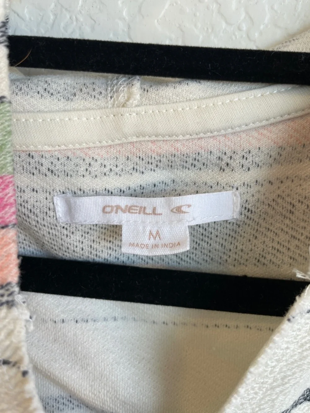 O'Neill Cream Striped Pullover with Pink and Green Accents